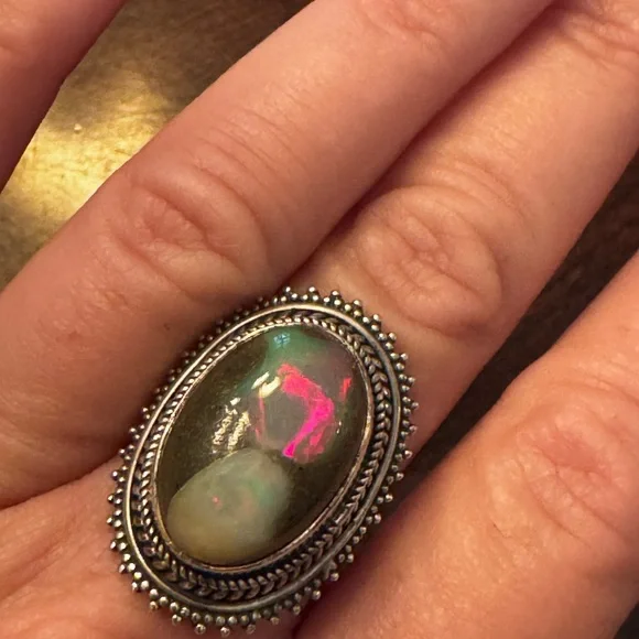 Sterling Silver and Natural Opal Statement Ring - Picture 8 of 11